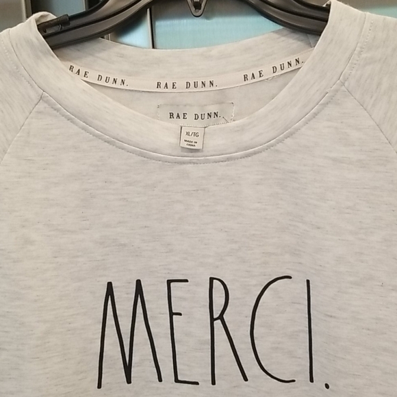 💕RAE DUNN💕 Raglan Merci Graphic Sweatshirt XL - Picture 3 of 11